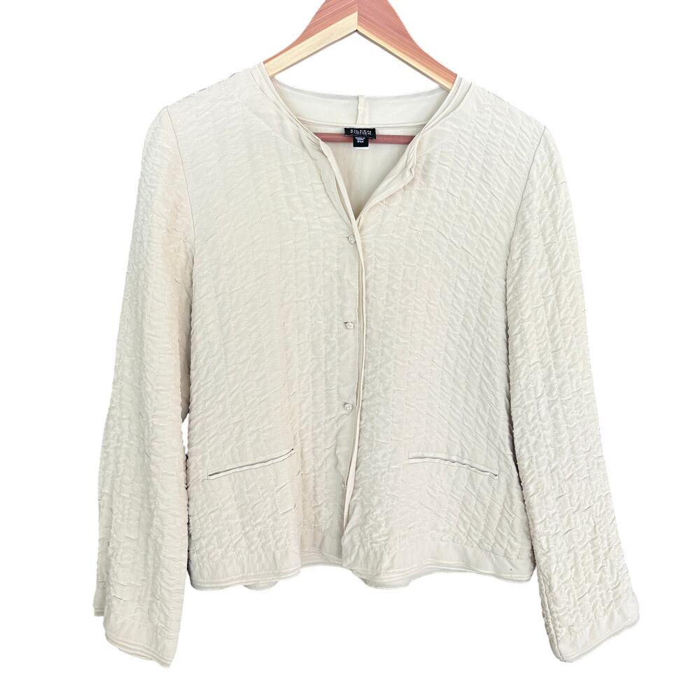 Eileen Fisher Quilted Silk Jacket M MP PM White Cream Capsule Black Button Luxe - Picture 1 of 7